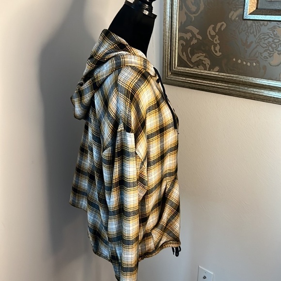 Urban Outfitters mustard black Alex plaid flannel hoodie long sleeves top - Picture 4 of 13
